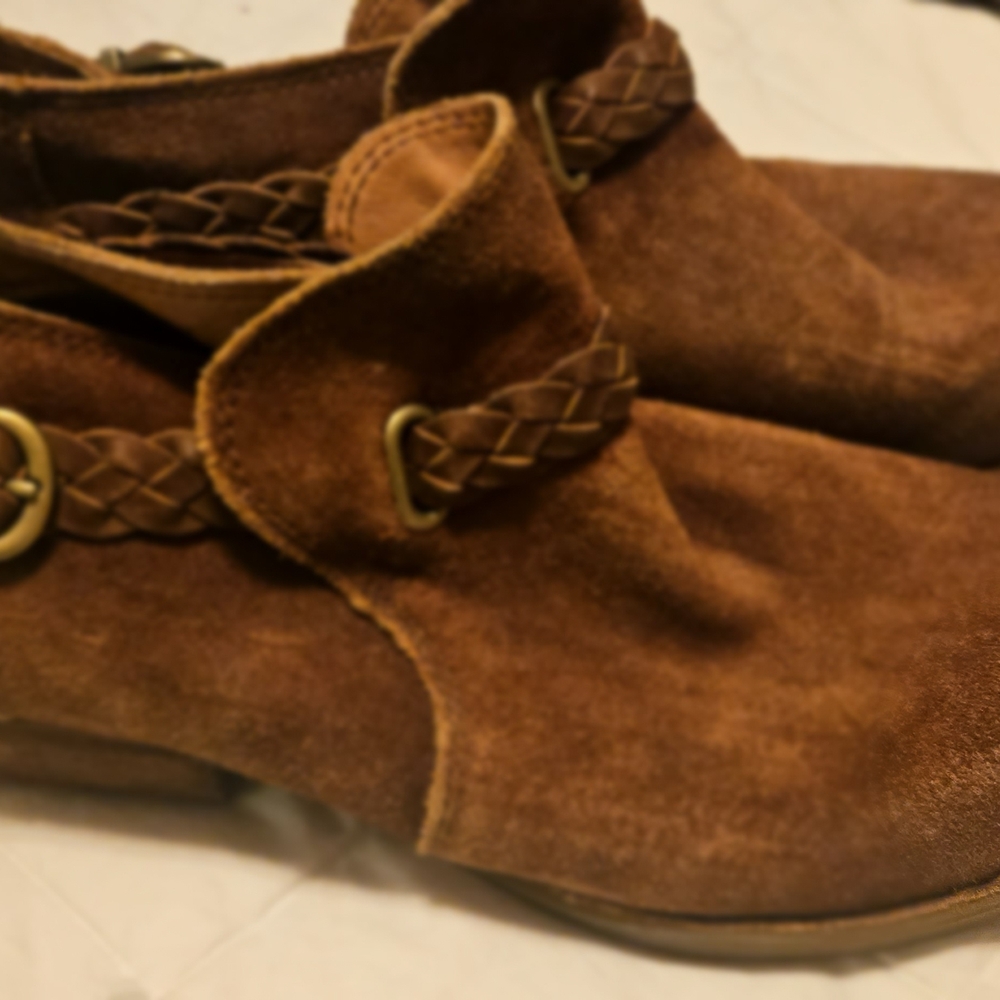 Born Tan Suede Ankle Boots with Braided Detail 8M